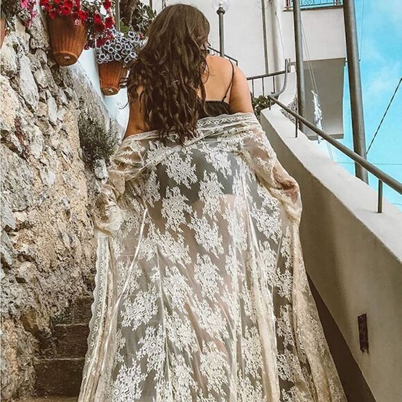 Long White lace robe  - Picture 3 of 6